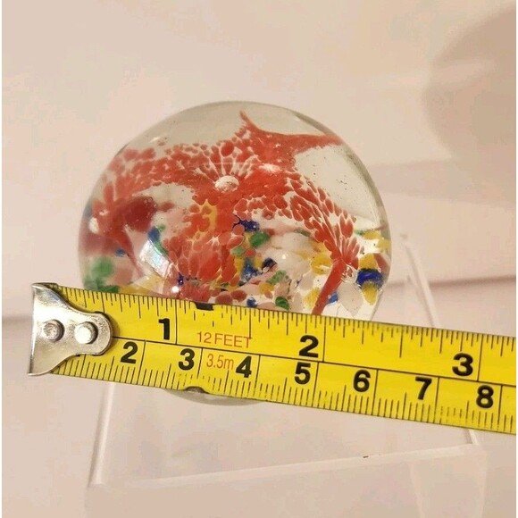 Art Glass Paperweight Red Trumpet Flower w Multicolor Layers Controlled Bubbles - Picture 12 of 15